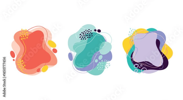 Fototapeta Vector art of three abstract fluid shapes isolated on white background for modern design use