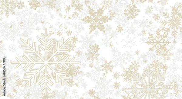 Fototapeta Vector art of delicate golden snowflakes pattern isolated on white background for festive designs