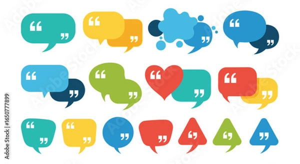 Fototapeta Vector art of colorful speech bubbles with quotation marks isolated on white background