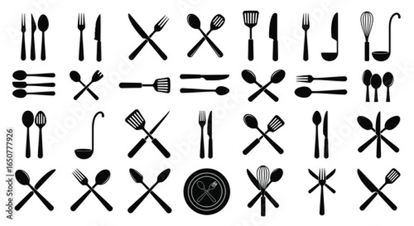 Fototapeta Vector art of collection of kitchen utensils isolated on white background for cooking needs