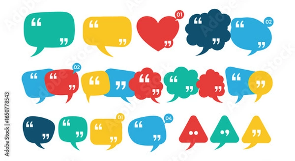 Fototapeta Vector art of colorful speech bubbles with quotation marks isolated on white background