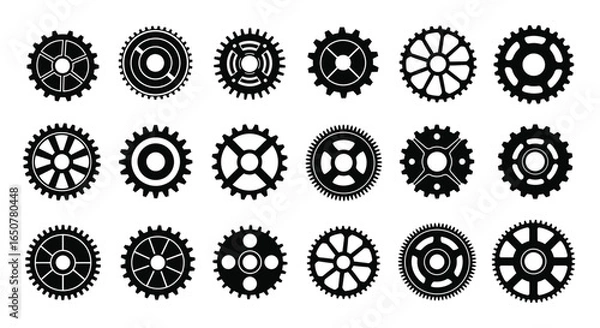 Fototapeta Vector art of collection of various gear wheels isolated on white background for mechanical designs