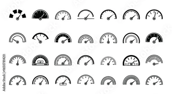 Fototapeta Vector art of collection of various speedometer and gauge designs isolated on white background