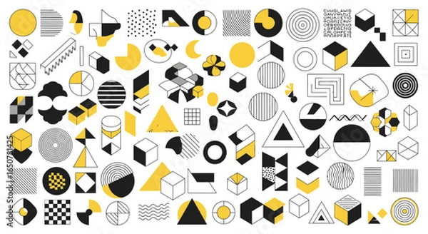 Fototapeta Vector art of collection of various geometric shapes and patterns isolated on white background