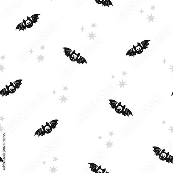 Fototapeta Happy Halloween vector seamless pattern. Cute bats on a white background. Halloween illustration in flat style.