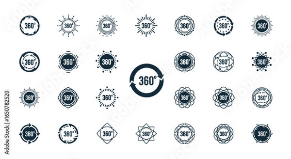 Fototapeta Vector art of 360 degree view icons isolated on white background for virtual reality experience