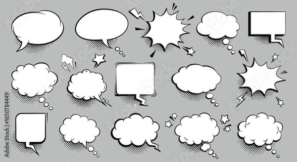 Fototapeta Vector art of collection of various speech bubbles with different shapes and styles on gray background
