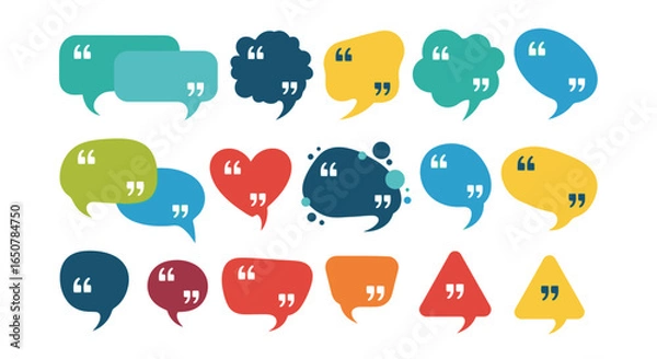 Fototapeta Vector art of colorful speech bubbles with quotation marks isolated on white background