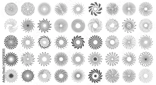 Fototapeta Vector art of collection of various black and white mandala designs isolated on white background