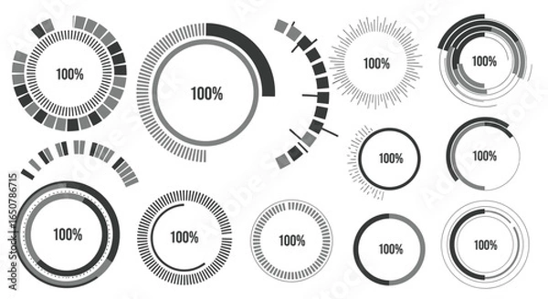 Fototapeta Vector art of collection of circle diagrams showing 100 isolated on white background