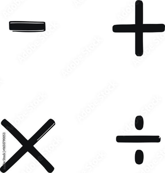 Obraz Vector illustration of basic math symbols: plus, minus, multiplication, and division icons for education and interface design