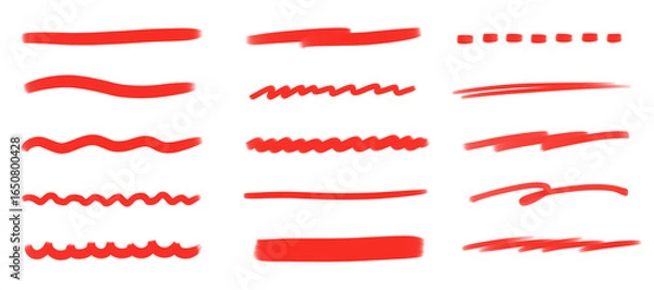 Obraz アンダーライン　素材　セット　飾り　直線　曲線　波線　あしらい　境界線　飾り罫　見出し　仕切り　区切り　タイトル　シンプル　Red line,underline