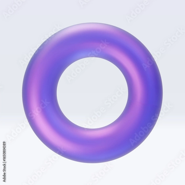 Fototapeta 3d iridescent hologram tor, ring. Render geometry figure in purple, pink, blue colors. Vector illustration isolated on white for design projects, product display, presentation, adv
