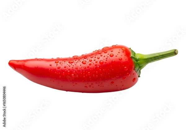 Fototapeta Fresh red chili pepper with water droplets isolated on black background for culinary use