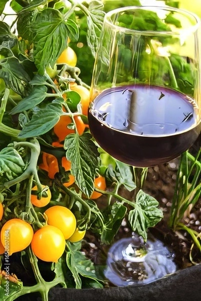 Obraz verre de vin et tomates cerises 