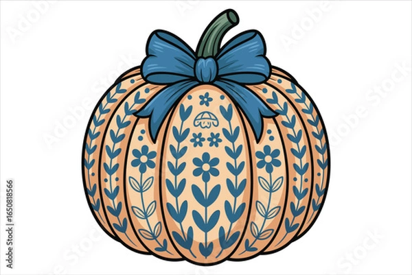 Fototapeta Stylish Pumpkin with Leopard Print Bow vector design. 