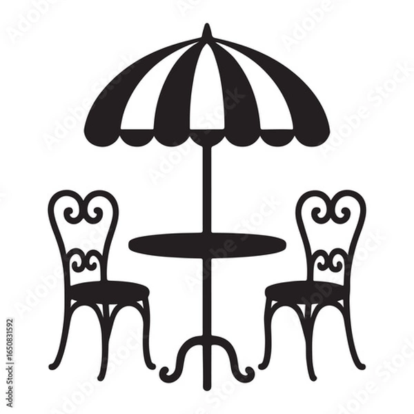 Fototapeta Outdoor Patio Café Table Umbrella Chairs Icon Vector