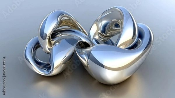 Obraz Abstract chrome sculpture featuring fluid, interlocking shapes and dynamic reflections