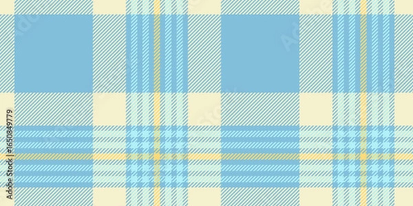 Fototapeta Seamless blue and yellow tartan plaid pattern with diagonal stripes. Geometric checkered design for fabric, wallpaper, or digital backgrounds. Vector repeatable textile texture