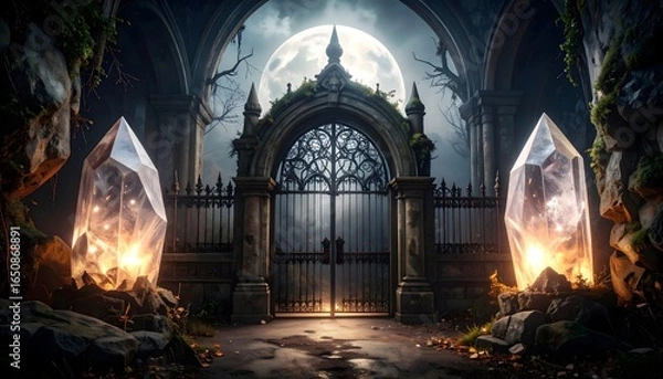 Obraz Magical gate guarded by crystals glows