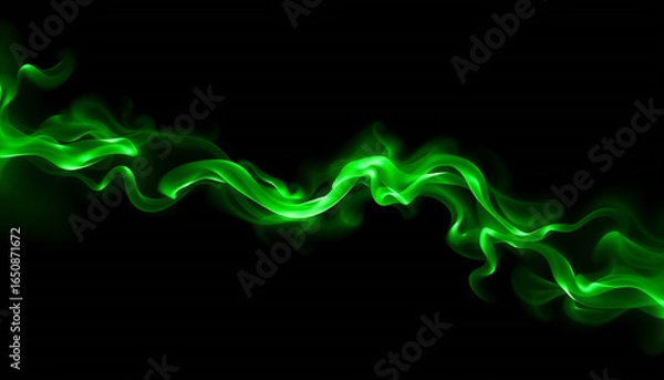 Fototapeta Flowing Green Smoke Wisps on Black Background.
