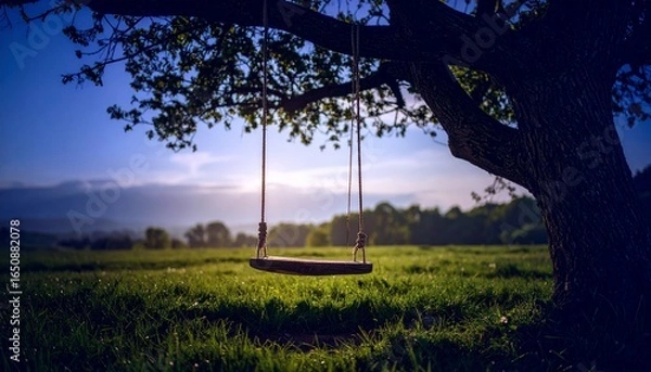 Fototapeta 木の枝からぶら下がるブランコ