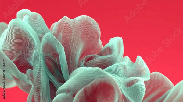 Fototapeta Abstract floral sculpture with flowing, layered petals soft pastel colors against vibrant red