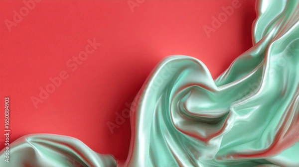 Fototapeta Smooth, flowing fabric with shiny surface drapes over coral background, creating dynamic