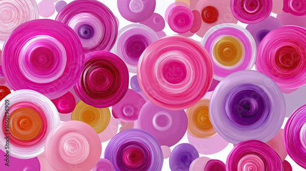 Fototapeta Colorful abstract circles create vibrant and dynamic composition, showcasing various shades of pink and purple, evoking sense of joy
