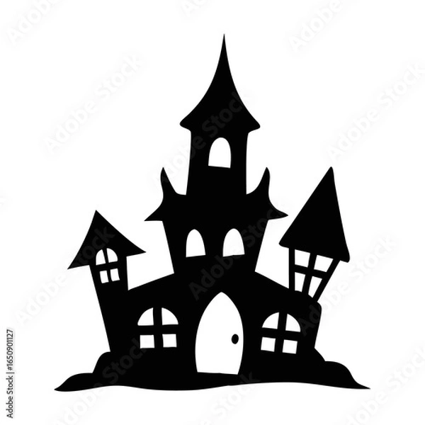 Fototapeta Haunted House Halloween Silhouette Vector Illustration with Spooky Castle, Windows for Creepy Night Party Design