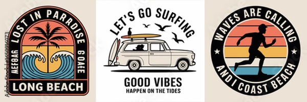 Fototapeta An engaging modern design featuring a surfing car graphic, portraying a message of freedom and adventure, ideal for beach and surf culture enthusiasts.