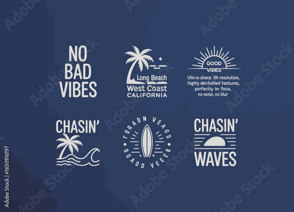 Fototapeta Contemporary design emphasizing vibrant beach graphics, perfect for apparel or decor that evokes summer feelings, surf culture, and a laid-back lifestyle.
