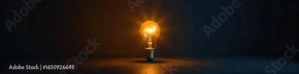 Fototapeta Single Light Bulb Illuminating Dark Room Simple Elegant Solution Concept