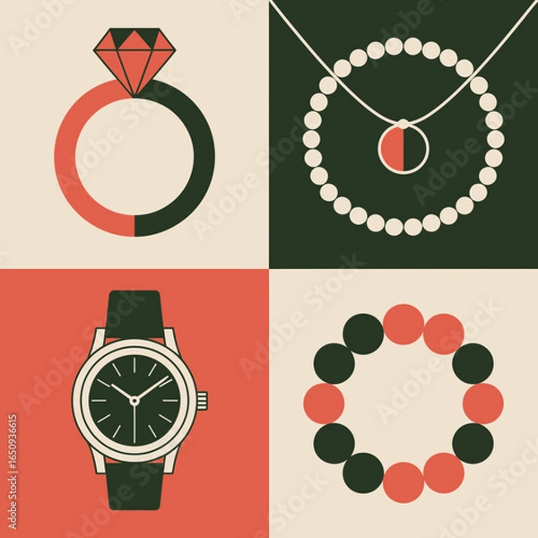 Fototapeta  Elegant Accessory Collection: An exquisite illustration featuring a curated collection of luxury accessories. capturing the elegance and sophistication of timeless jewelry and watches.