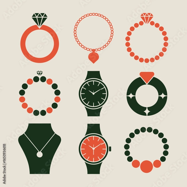 Fototapeta  Elegant Accessory Collection: An exquisite illustration featuring a curated collection of luxury accessories. capturing the elegance and sophistication of timeless jewelry and watches.