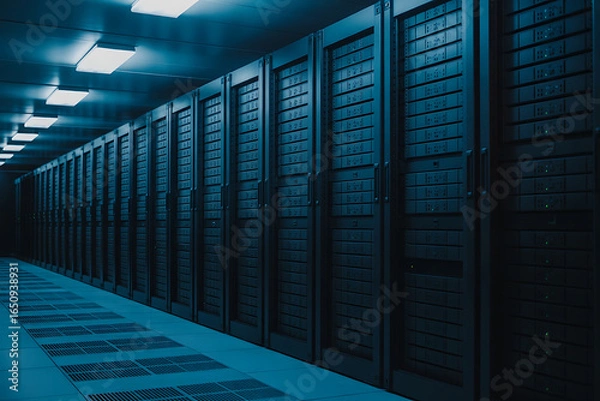 Obraz Aisle of dark server racks in a data center