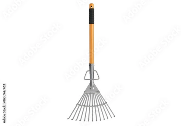 Fototapeta Professional Garden Rake with a Wooden Handle and Metal Tine for Lawn Maintenance and Leaf