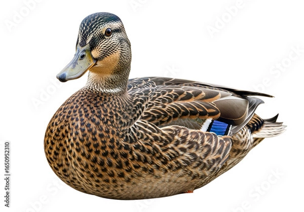 Fototapeta Realistic and detailed mallard duck with natural plumage on a black background for wildlife and
