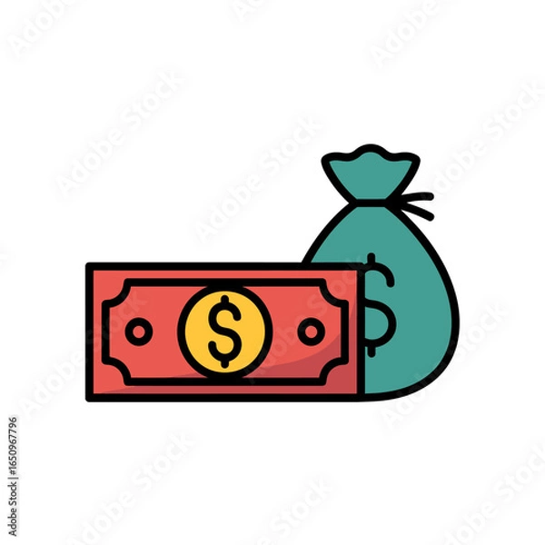 Obraz Money and finances concept illustration with bag of money and red banknote showing symbol of wealth and financial savings prosperity