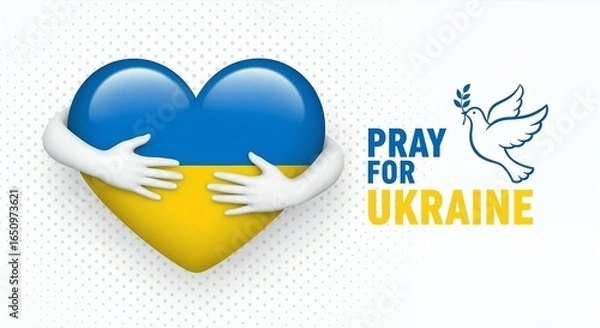 Obraz Pray for Ukraine Heart Flag Emblem with Dove of Peace Symbolizing Support and Hope