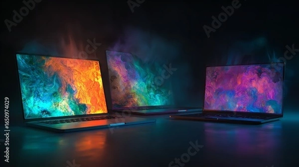 Obraz Laptop on Fire with Flames and Smoke Representing Overheating or Hardware Failure