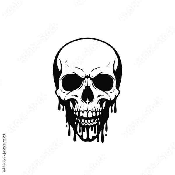 Fototapeta Grayscale Vector Skull with Dripping Paint Style Design Featuring Intricate Details Perfect for Halloween or Gothic Themed Projects and Creative Endeavors