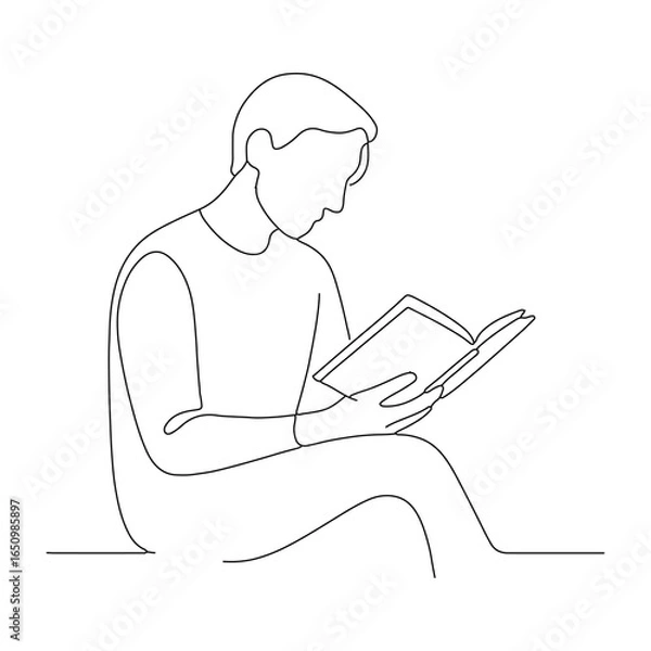 Obraz Continuous line art man and woman reading book minimalist drawing illustration