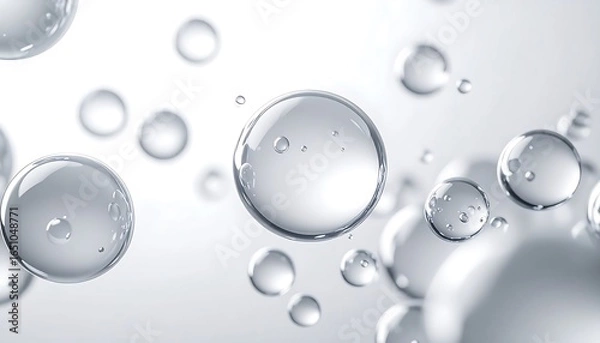 Fototapeta Abstract Illustration of Floating Bubbles on Light Gray Background.
