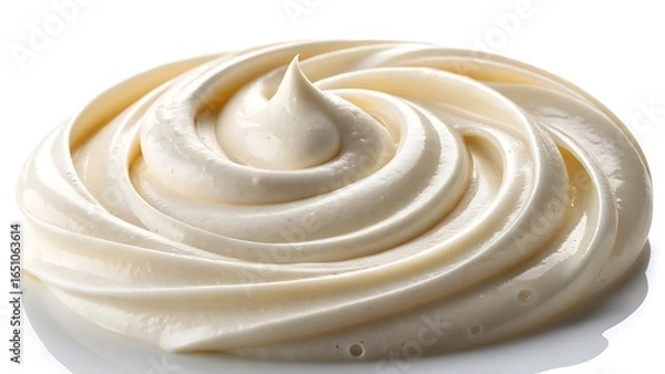 Fototapeta Swirl of Creamy White Frosting or Icing on White Background Close Up