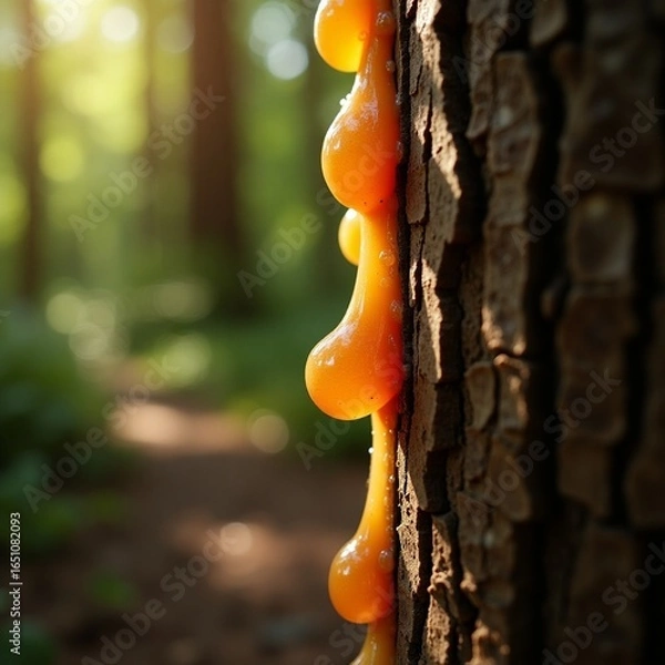 Obraz Tree Secretion Flowing Down Wood Surface