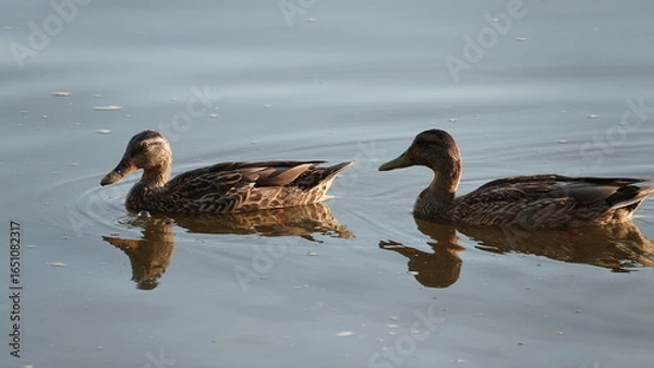 Fototapeta Kaczki nad brzegiem rzeki 