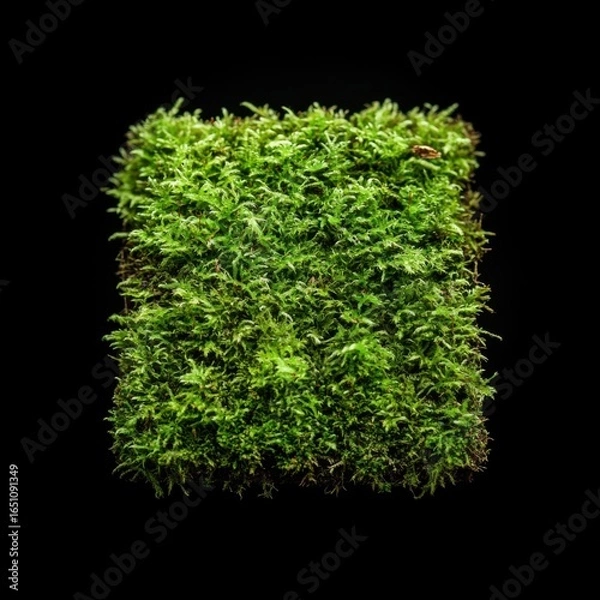Fototapeta Green Moss Patch with Detail on Dark Background, Forest Floor Material