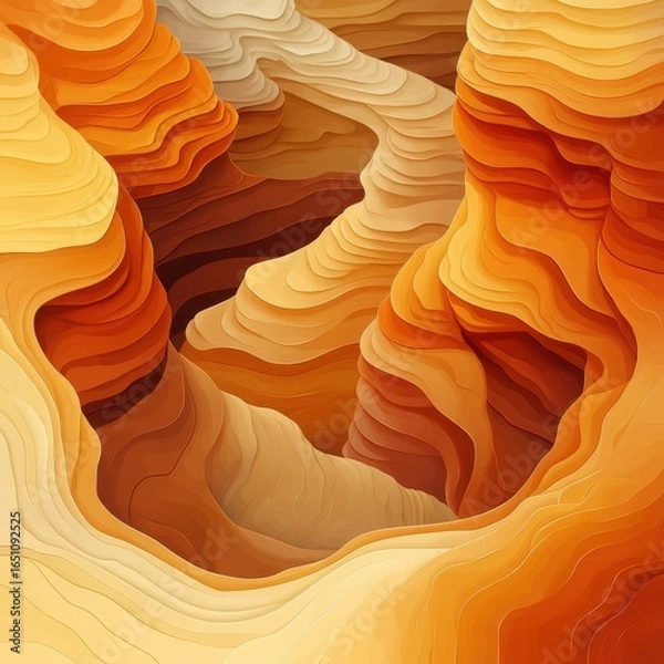 Fototapeta Abstract Canyon Landscape with Wavy Layers in Shades of Orange and Beige