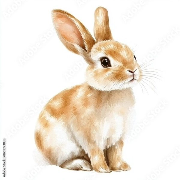 Fototapeta Watercolor Painting of a Tan and White Colored Rabbit Sitting Upright